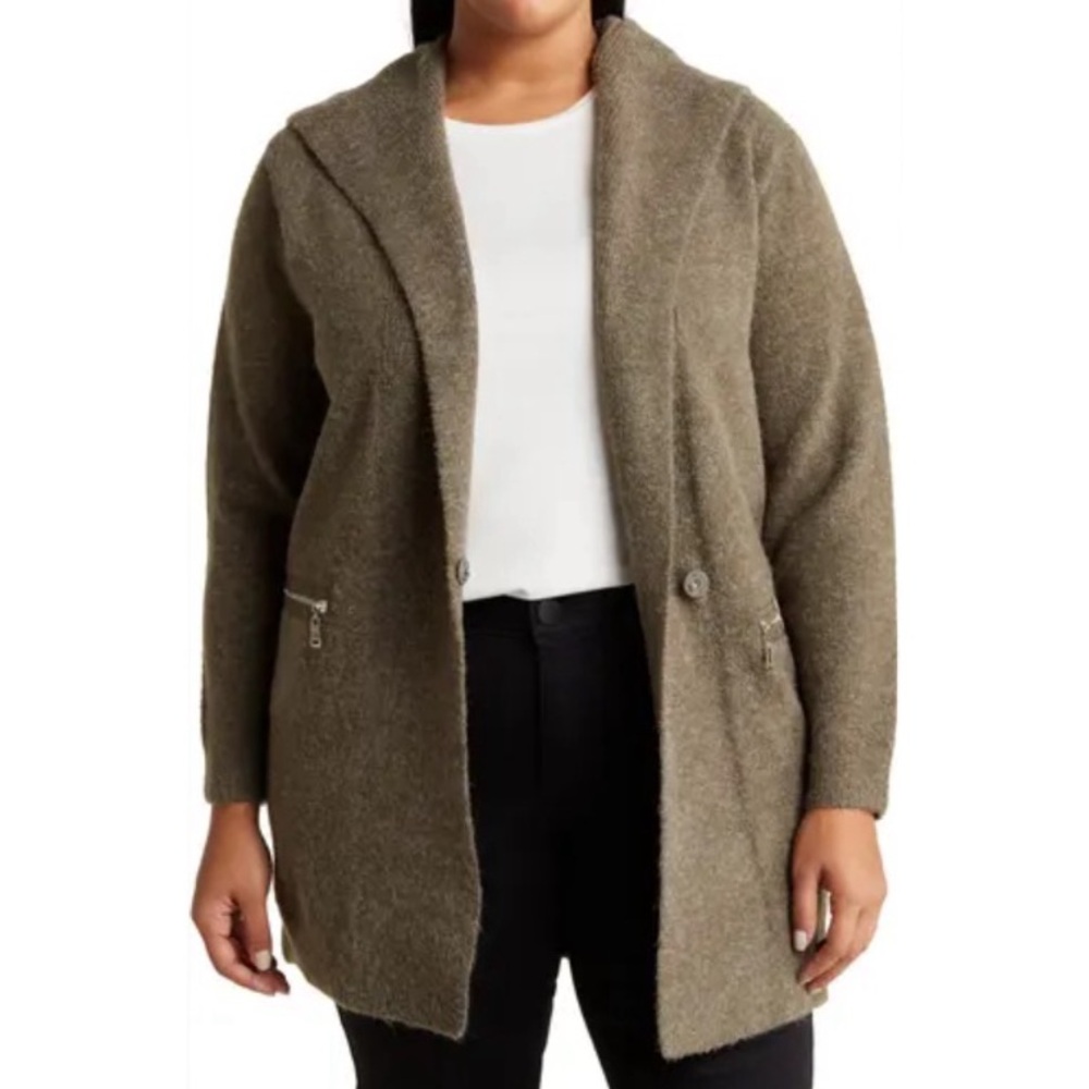 Renee C. Hooded Longline Cardigan 2X NWT Olive